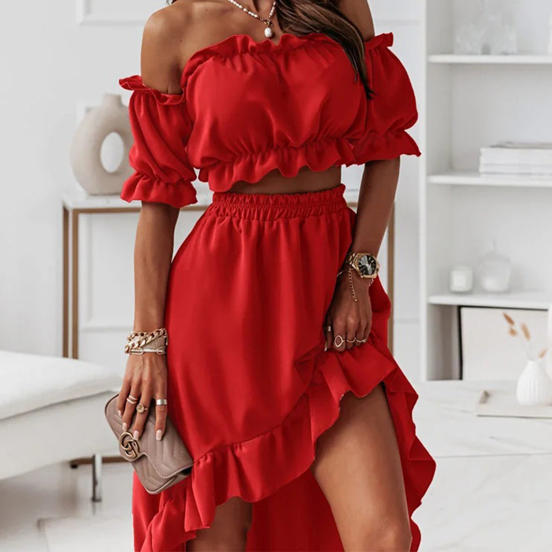 Jolanda | Off-Shoulder Set mit langem Rock