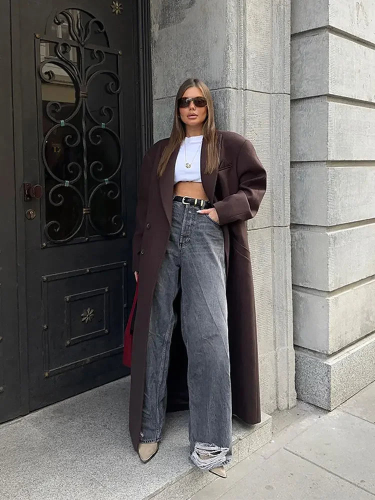 Carmela | Damen Eleganter Doppelreihiger Mantel mit Gepolsterten Schultern