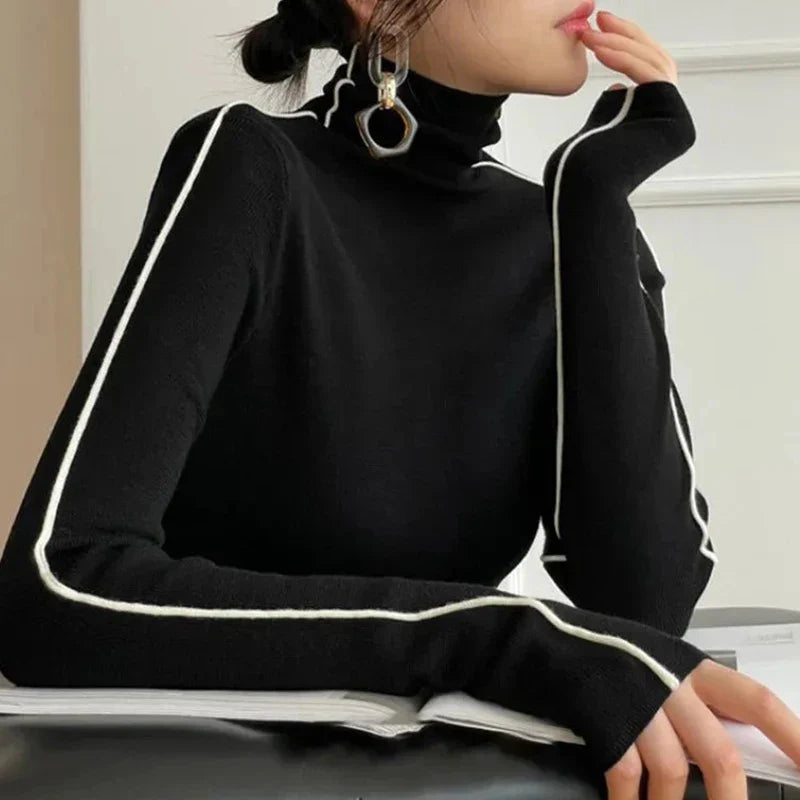 Raylyn™ | Weicher Strickrollkragenpullover mit Kontraststreifen