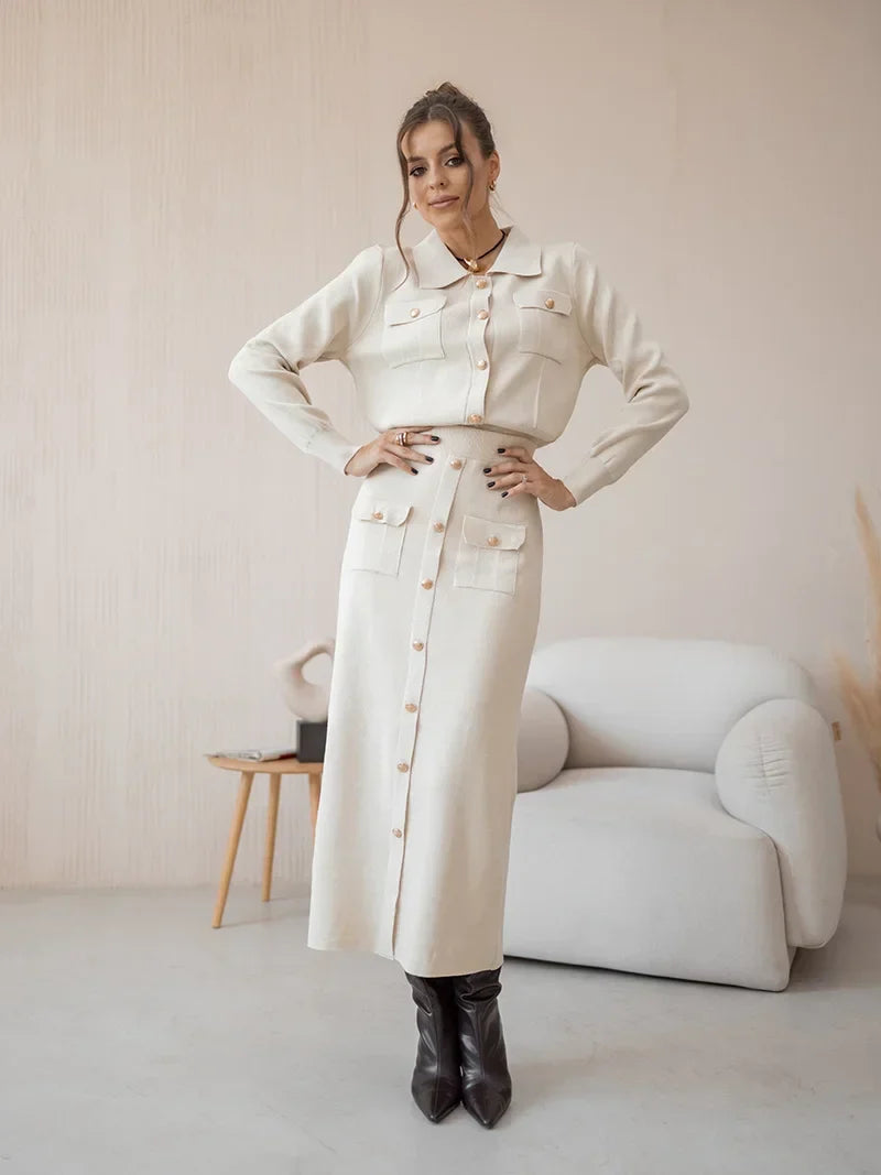 Camille | Damen Strick Blazer-Rock Set