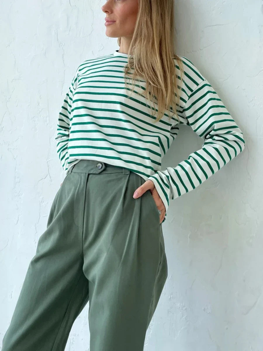 Hana | Baumwollpullover mit langen Ärmeln und Streifenmuster