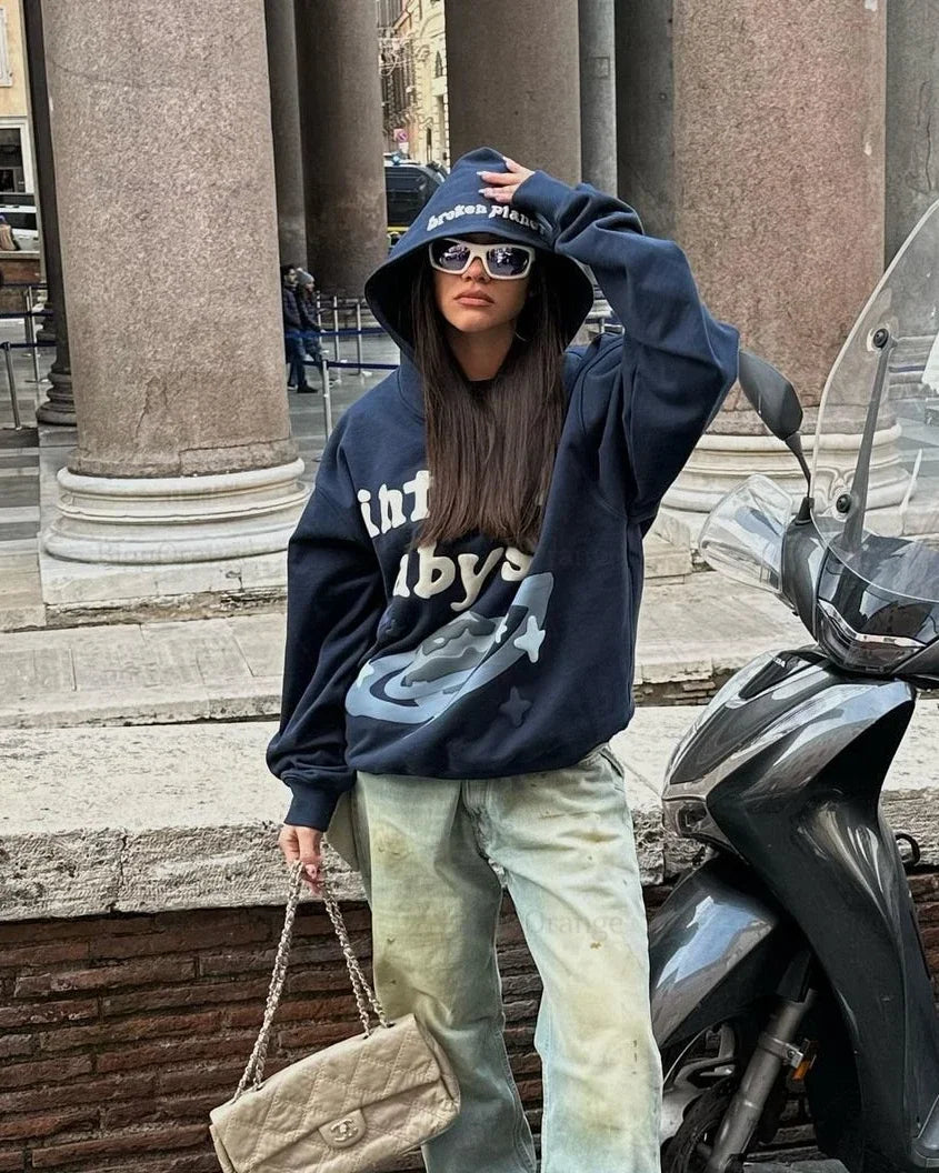 Zoe | Oversize puff-print hoodie damen mit baumwollfutter