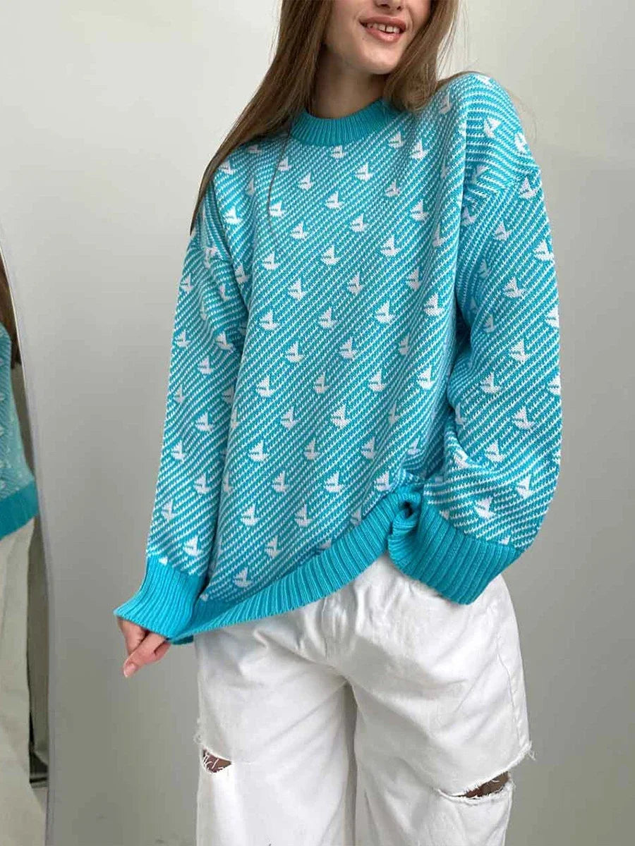 Kaisa | Damen Strickpullover mit schickem Print – Lockerer Casual Stil