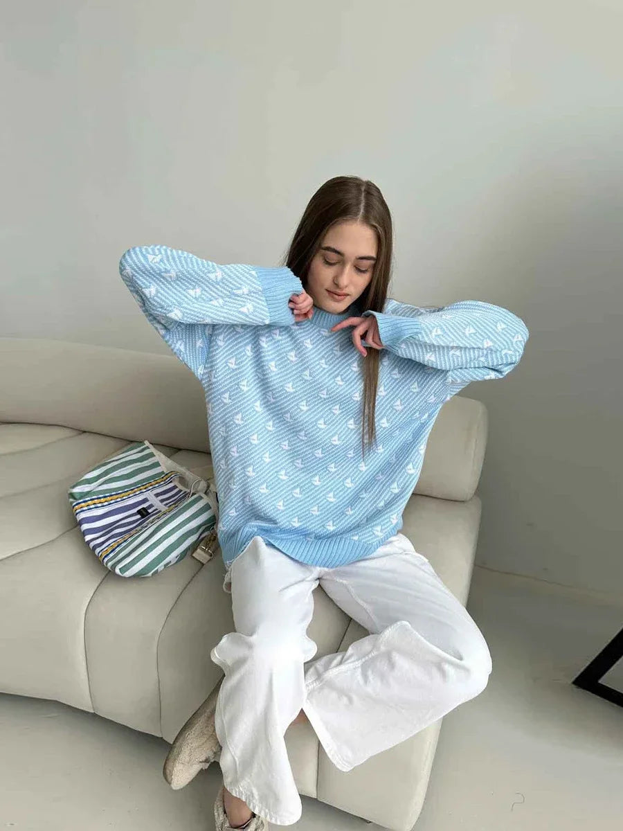 Kaisa | Damen Strickpullover mit schickem Print – Lockerer Casual Stil