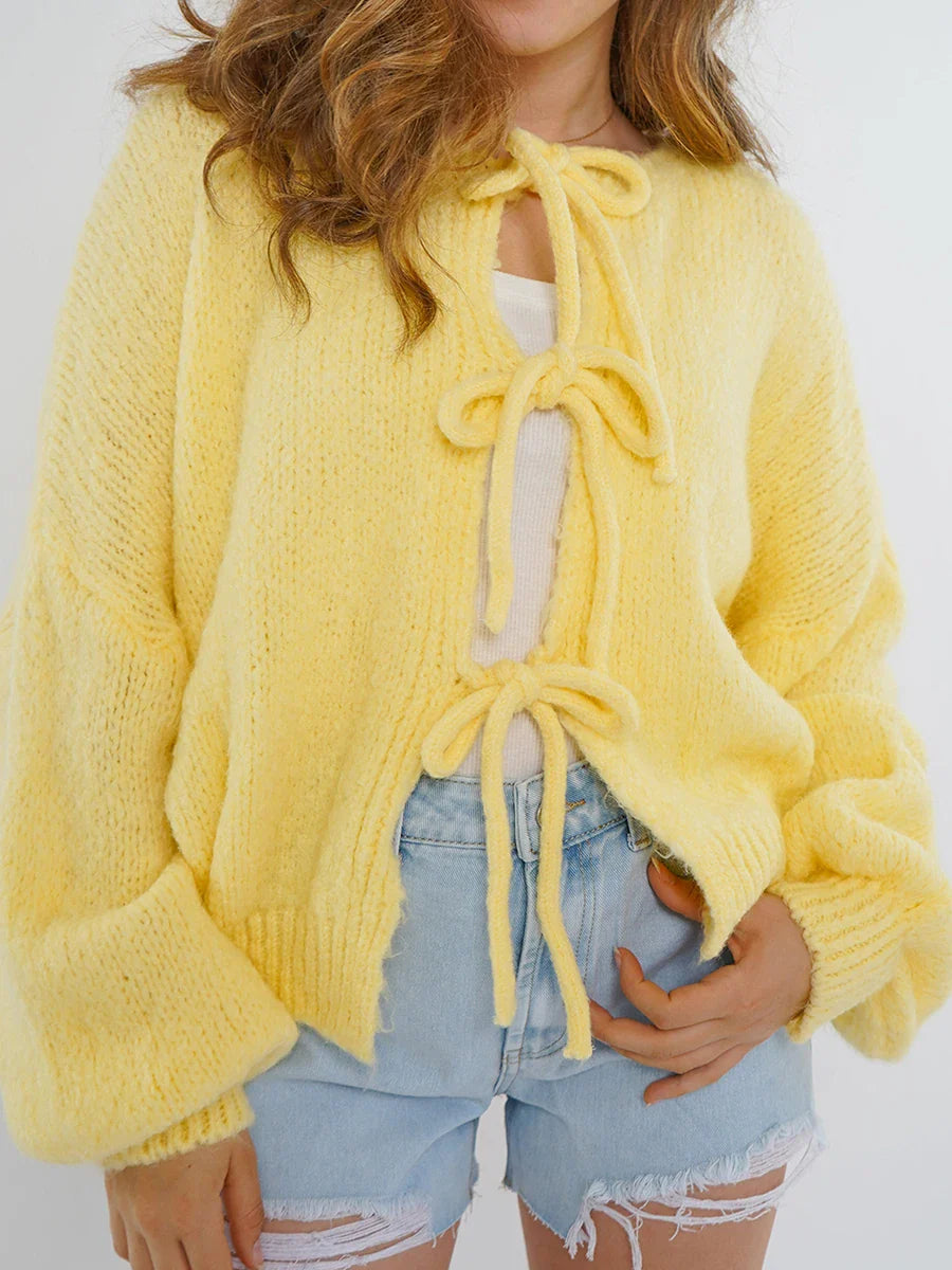 Rena | Oversize Strickjacke Damen mit Krawattenverschluss und Langarm