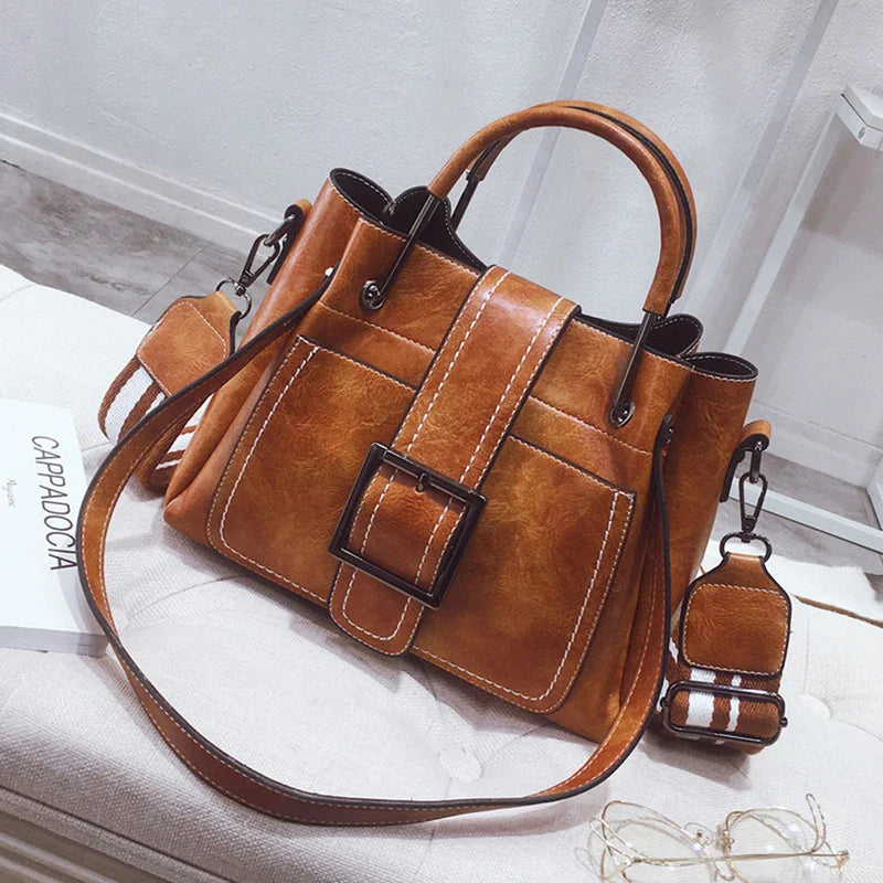 Beate™ | Vintage Leder Tote mit Schnallen-Design