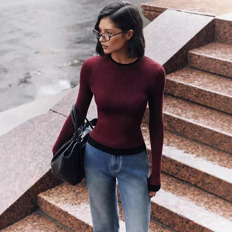 Linan | Kontrastfarbener strickpullover für damen