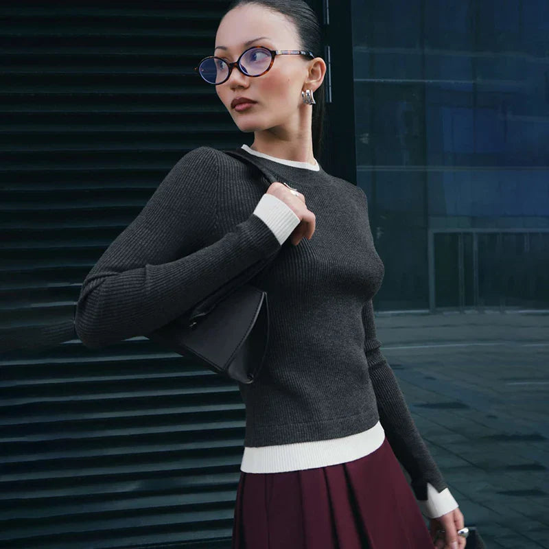 Linan | Kontrastfarbener strickpullover für damen