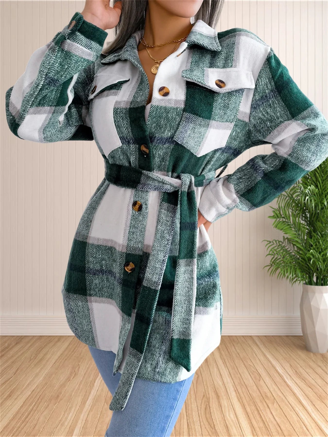 Lune™ | Gemütliche Karierte Flanell-Hemdjacke mit Gürtel