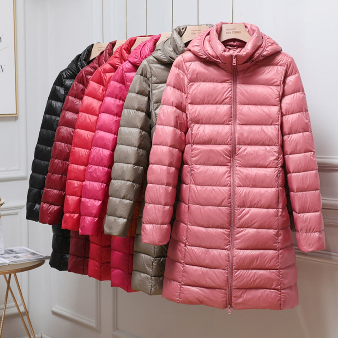 Langärmelige Kapuzen-Pufferjacke für mehrschichtigen Komfort