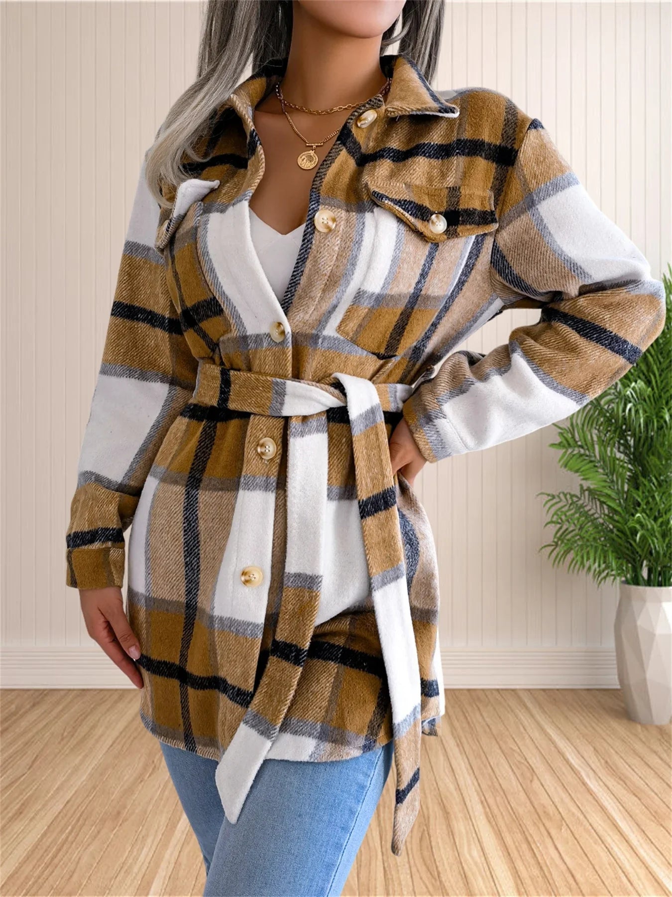 Lune™ | Gemütliche Karierte Flanell-Hemdjacke mit Gürtel