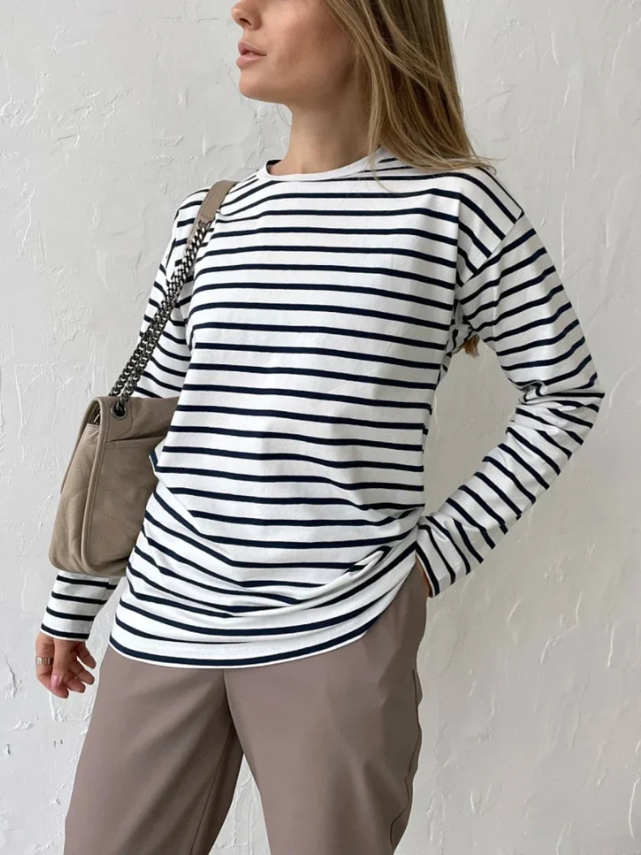 Hana | Baumwollpullover mit langen Ärmeln und Streifenmuster