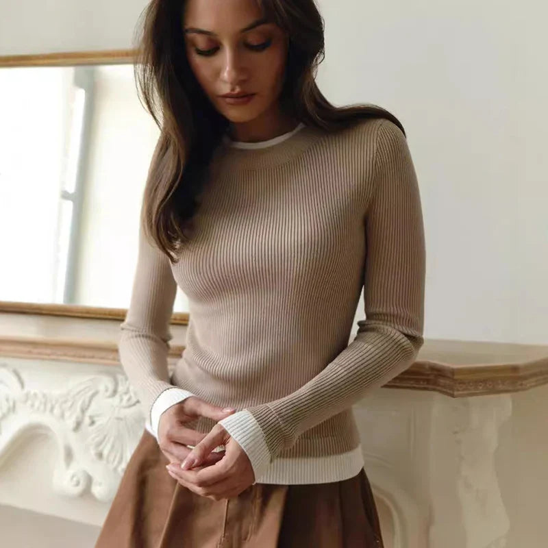 Linan | Kontrastfarbener strickpullover für damen