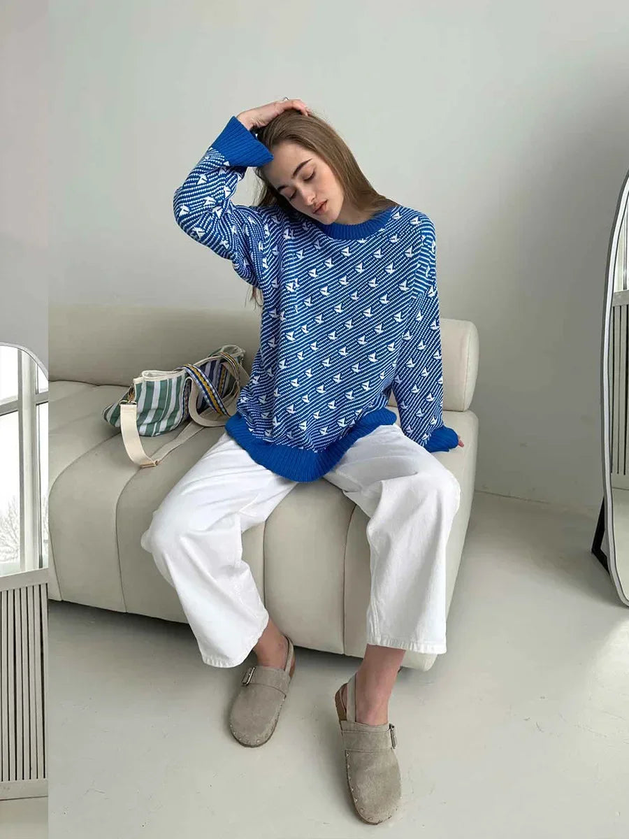 Kaisa | Damen Strickpullover mit schickem Print – Lockerer Casual Stil