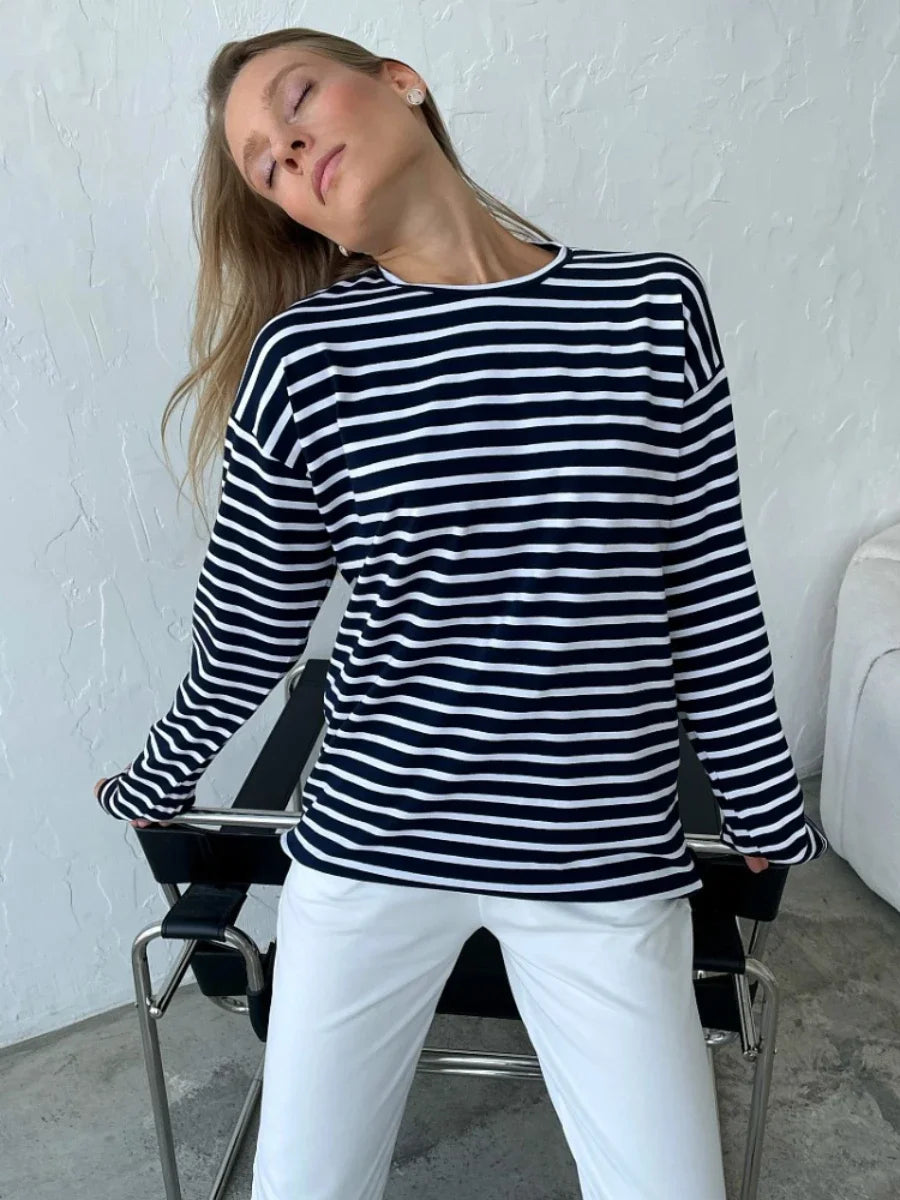 Hana | Baumwollpullover mit langen Ärmeln und Streifenmuster