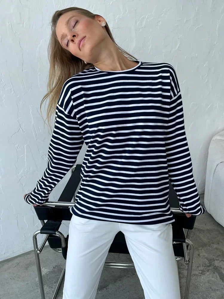 Hana | Baumwollpullover mit langen Ärmeln und Streifenmuster