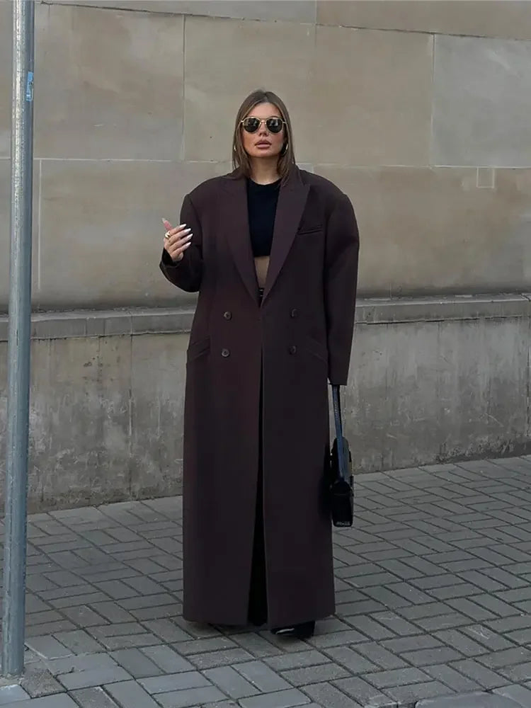 Carmela | Damen Eleganter Doppelreihiger Mantel mit Gepolsterten Schultern