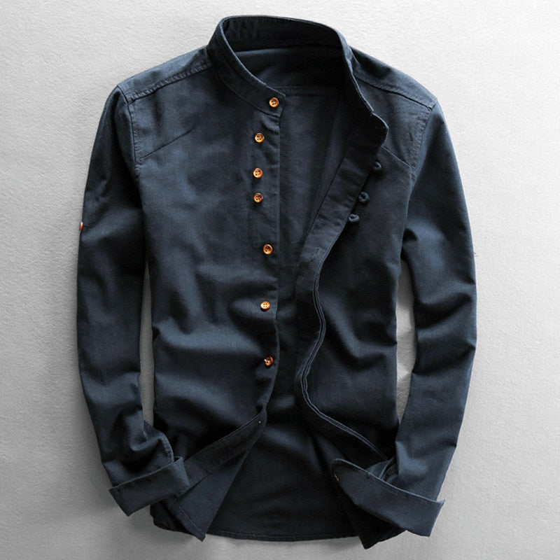 Japanisches Herrenhemd Leinen Baumwolle Elegant – Kenjiro