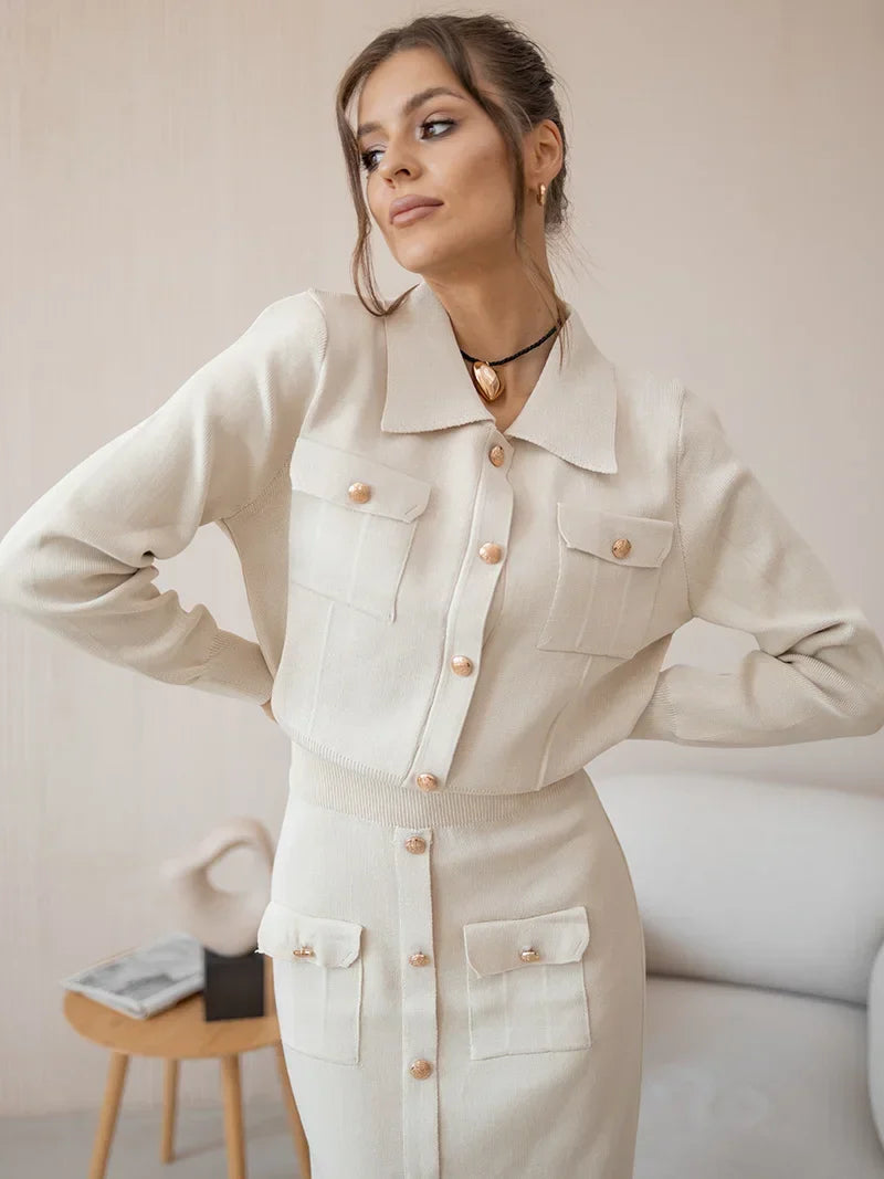 Camille | Damen Strick Blazer-Rock Set