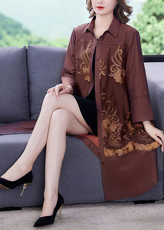Yasmin Eve | Einfacher bestickter Patchwork-Seiden-Trenchcoat Armband-Ärmel