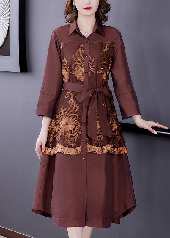 Yasmin Eve | Einfacher bestickter Patchwork-Seiden-Trenchcoat Armband-Ärmel