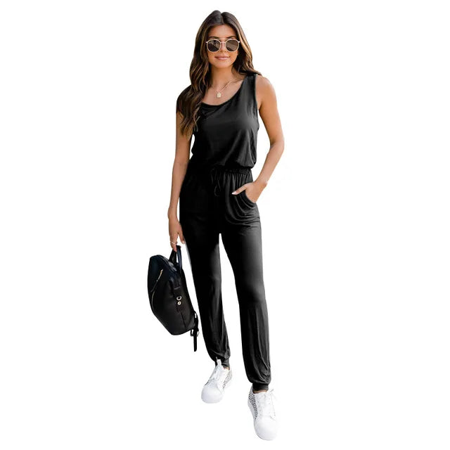 Areanna - Schwarzer lässiger ärmelloser Jumpsuit
