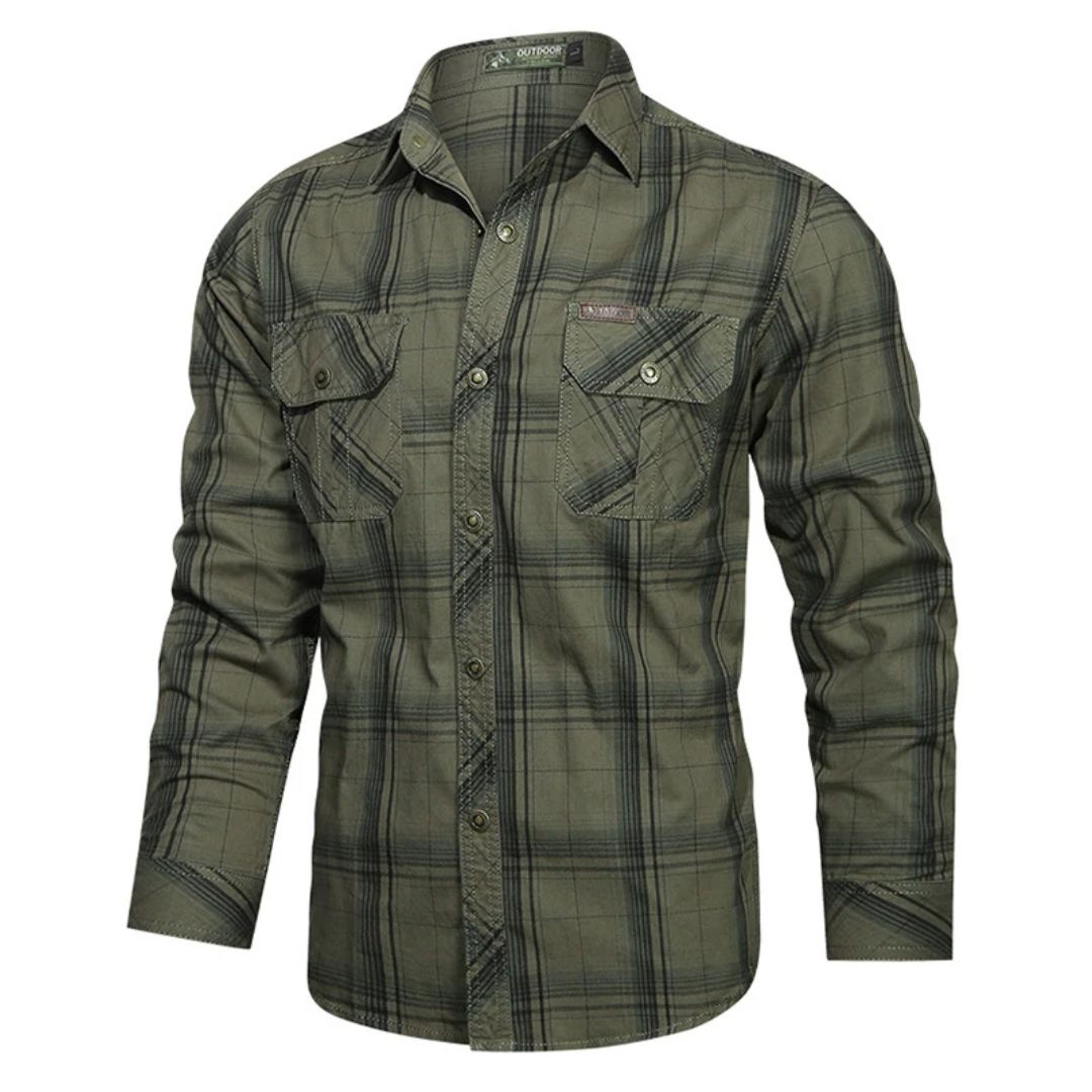 Slim-Fit Karo-Trachtenhemd mit Militärstil – Benjamin