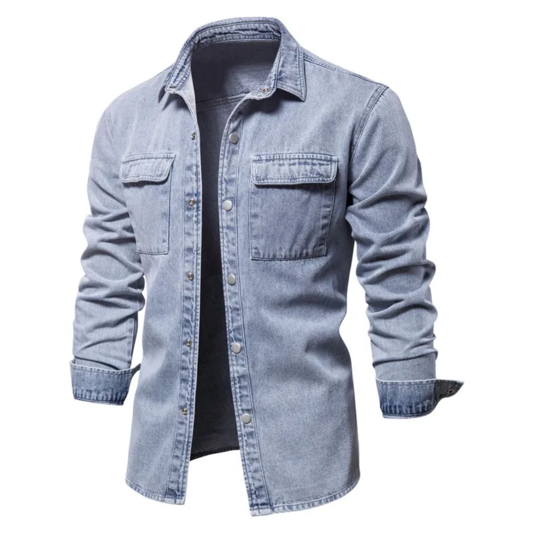 Lässiges Denim-Trachtenhemd in Hellblau – Lukas