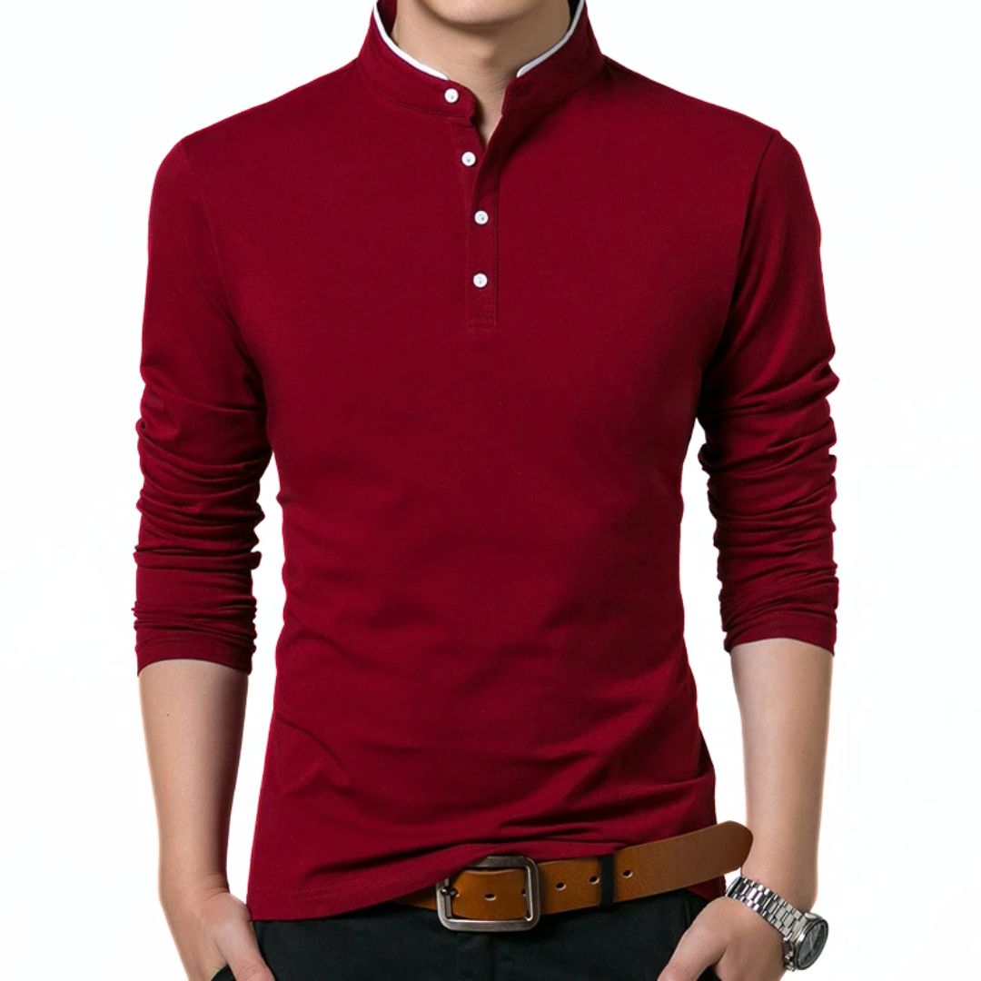 Business-Casual Trachten-Poloshirt mit langen Ärmeln – Leon