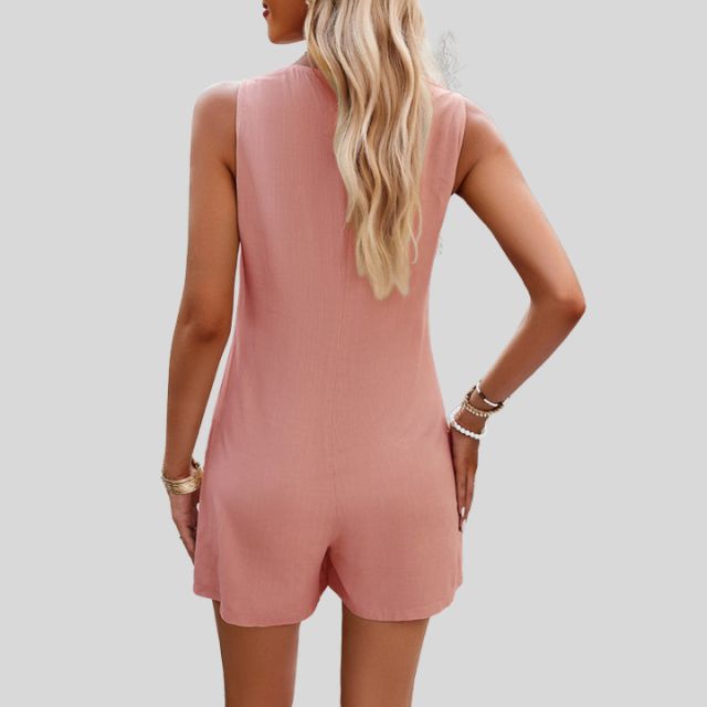 Schicker ärmelloser monochromer Jumpsuit-Shorts mit Taschen