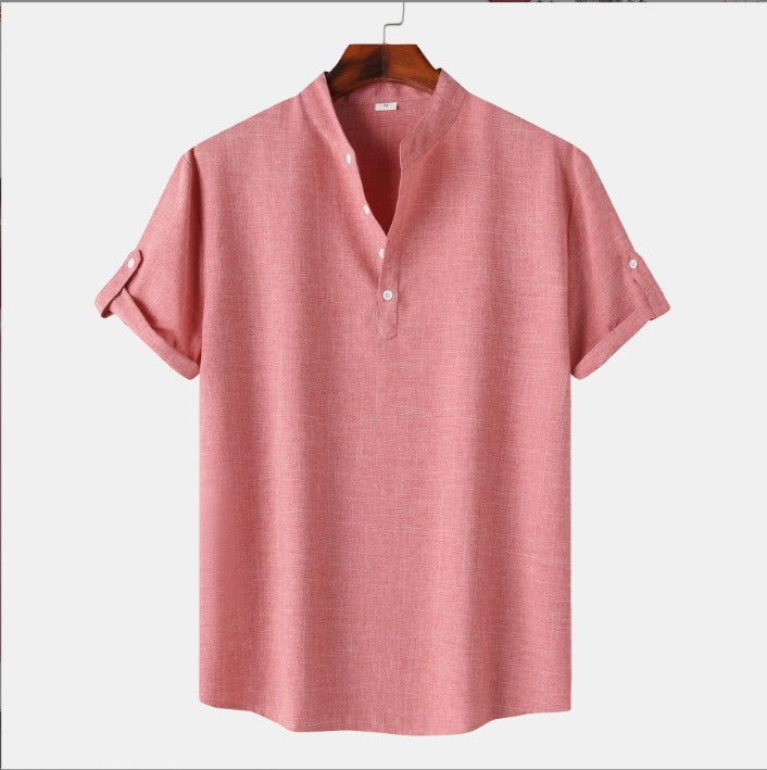 Herren Sommer Freizeithemd Stehkragen Halbknopf Look – Silvano