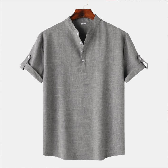 Herren Sommer Freizeithemd Stehkragen Halbknopf Look – Silvano