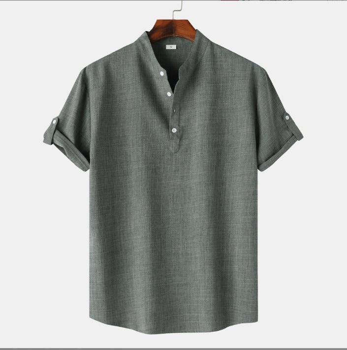 Herren Sommer Freizeithemd Stehkragen Halbknopf Look – Silvano