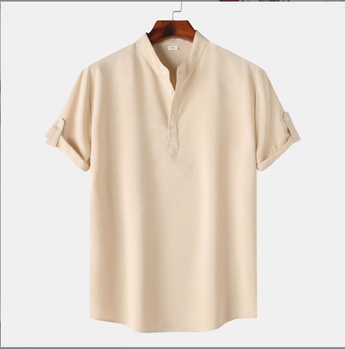 Herren Sommer Freizeithemd Stehkragen Halbknopf Look – Silvano
