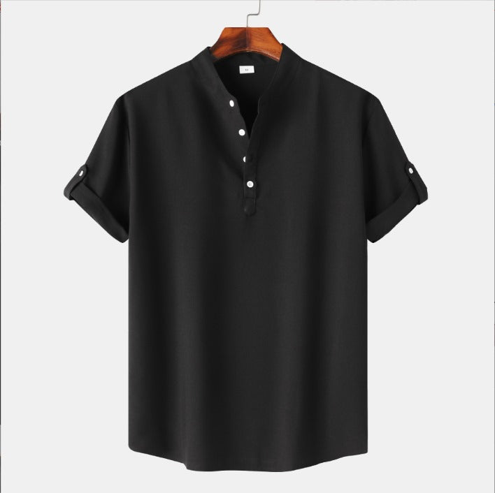 Herren Sommer Freizeithemd Stehkragen Halbknopf Look – Silvano