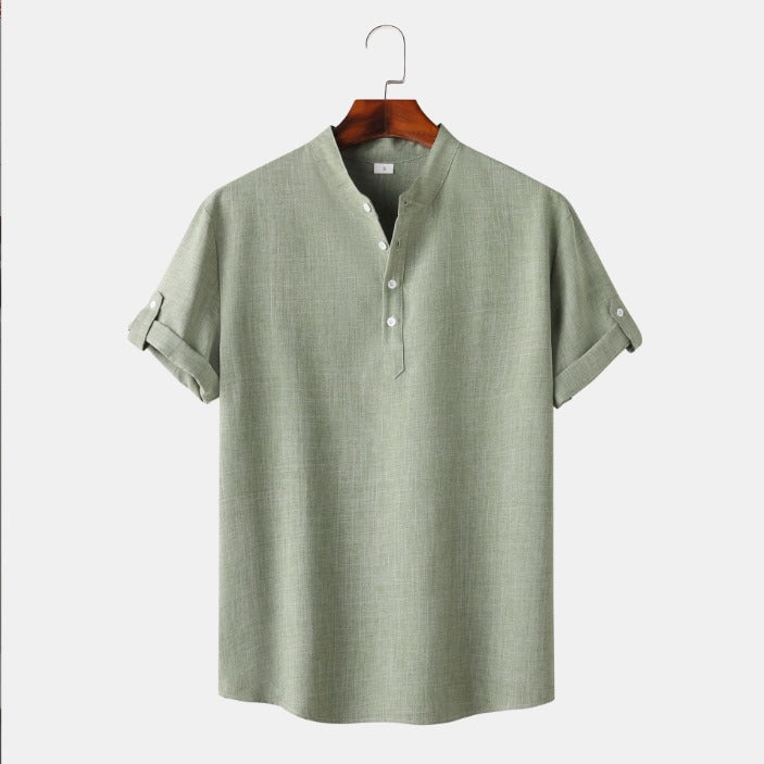 Herren Sommer Freizeithemd Stehkragen Halbknopf Look – Silvano