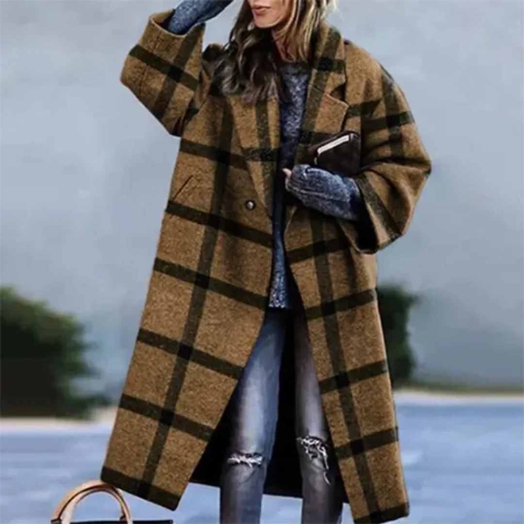 Yuliemen | Damen Karierter Winter Mantel | Lange