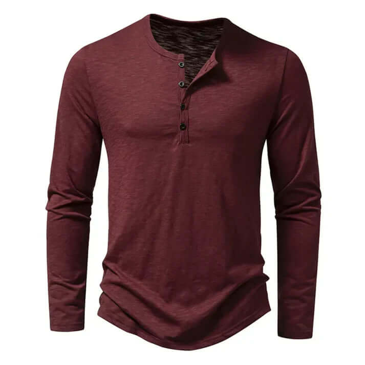 Herren Henley Langarm Shirt - Baumwolle