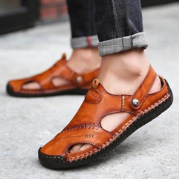 Atmungsaktive Herren-Ledersandalen