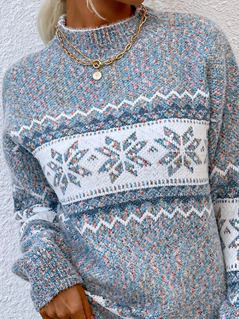 Weihnachtspullover mit Half-Turtleneck-Design und festlichem Print Für Frauen