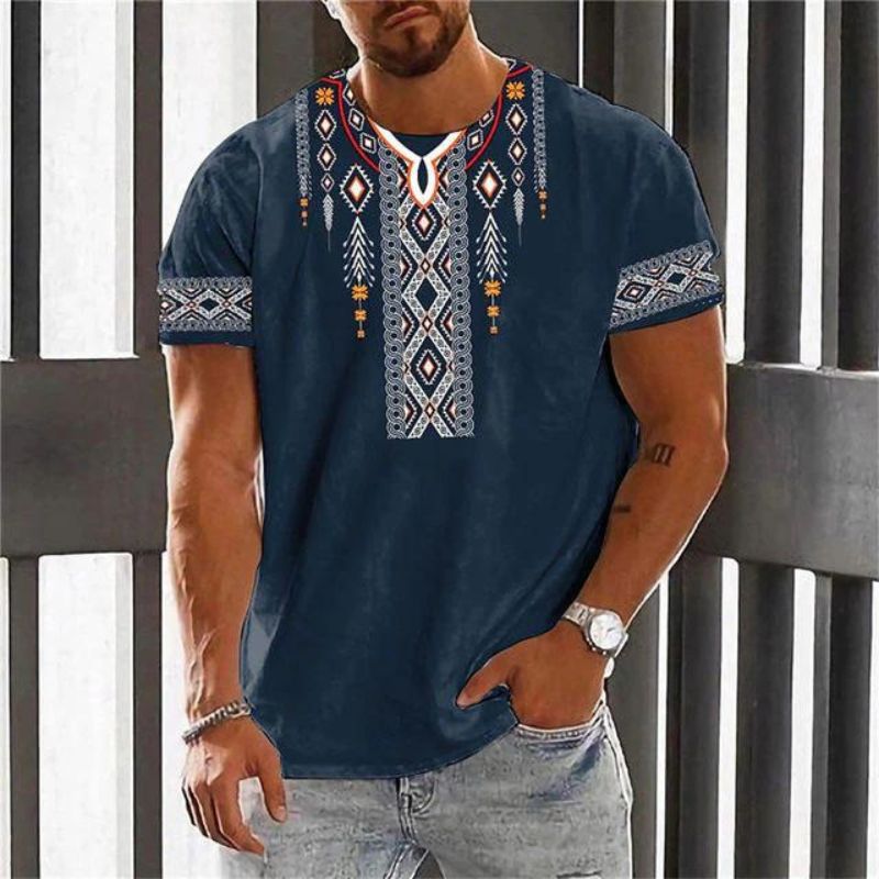 Luca - Weißes T-Shirt mit Ethnischem Muster