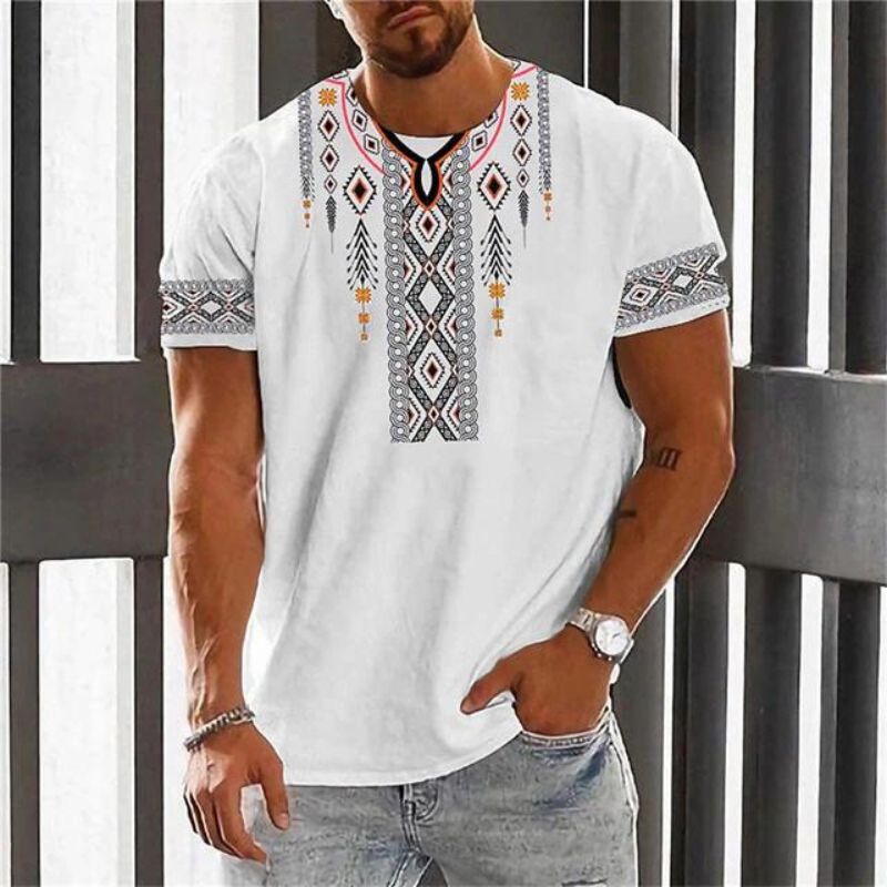 Luca - Weißes T-Shirt mit Ethnischem Muster