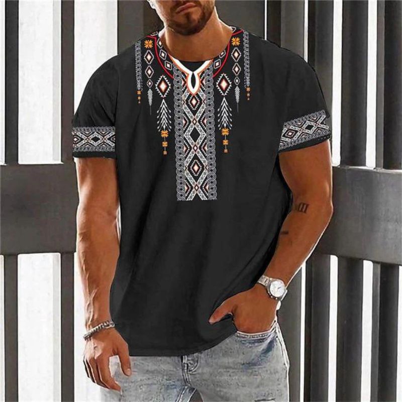Luca - Weißes T-Shirt mit Ethnischem Muster