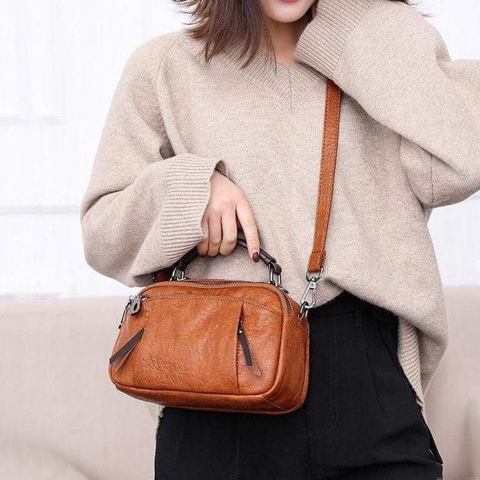 Handgefertigte Tasche aus Weichem Leder mit Mehreren Taschen