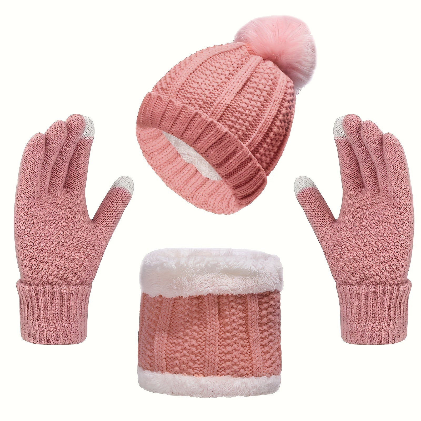 3-Teiliges Set Mit Mütze, Schal Und Handschuhen Für Frauen