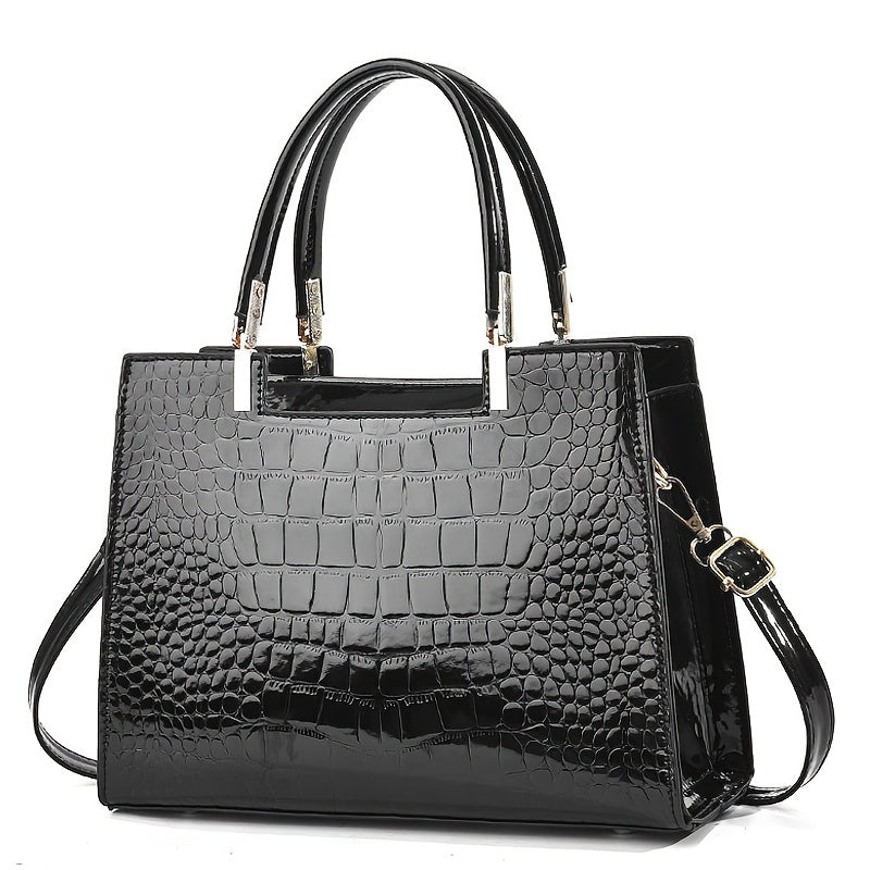 Hanna™ - Handtasche aus glänzendem Leder mit Krokodilmuster