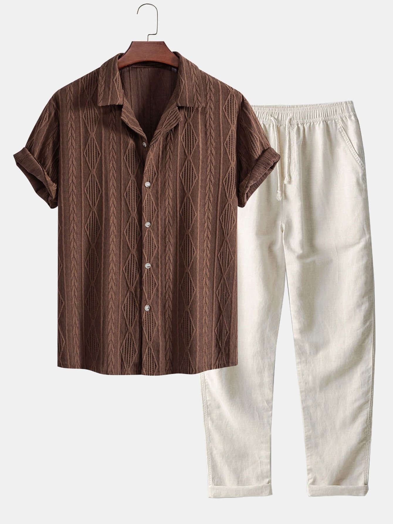 Elegantes Jacquard-Hemd & Leinenhose Set Herren