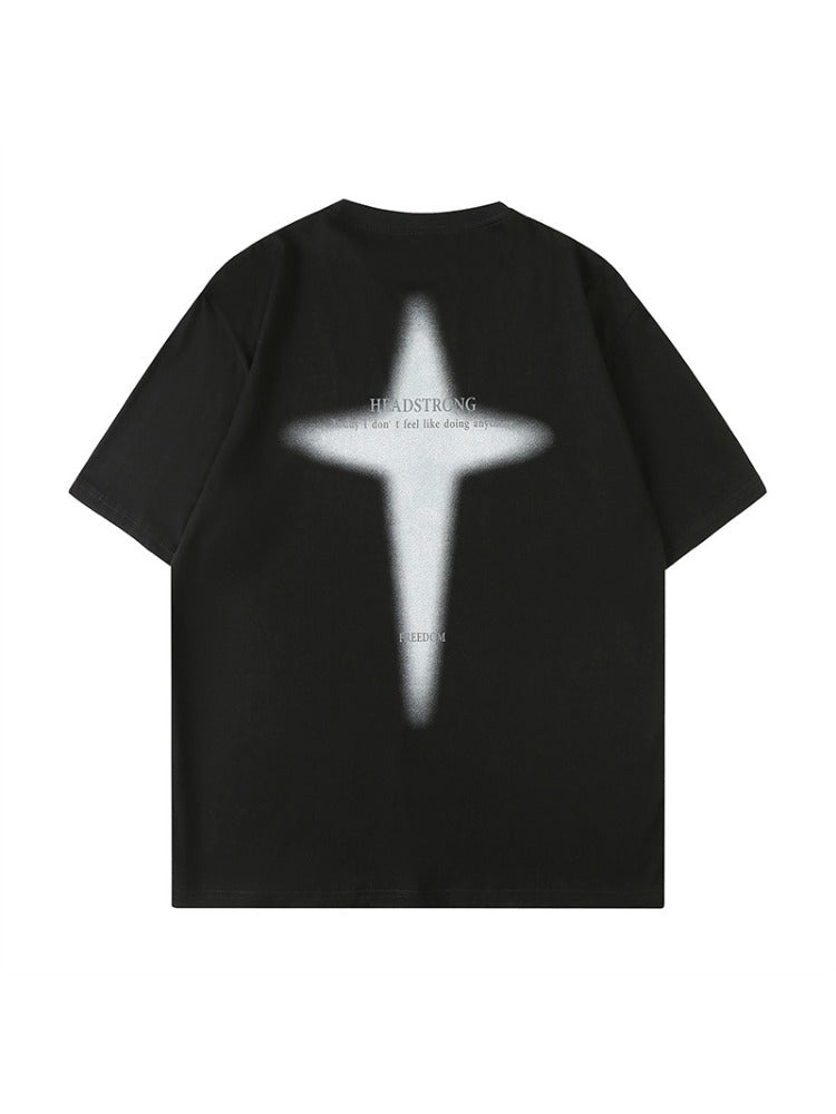 Unisex-T-Shirt mit Retro-Muster und kurzen Ärmeln