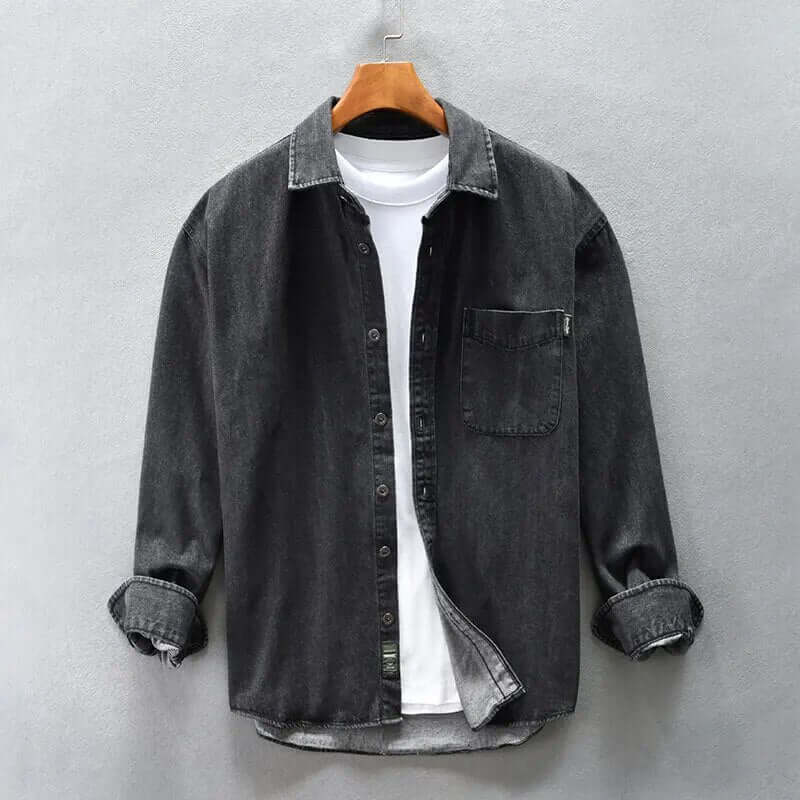 Retro Gewaschenes Denim Hemd für Herren