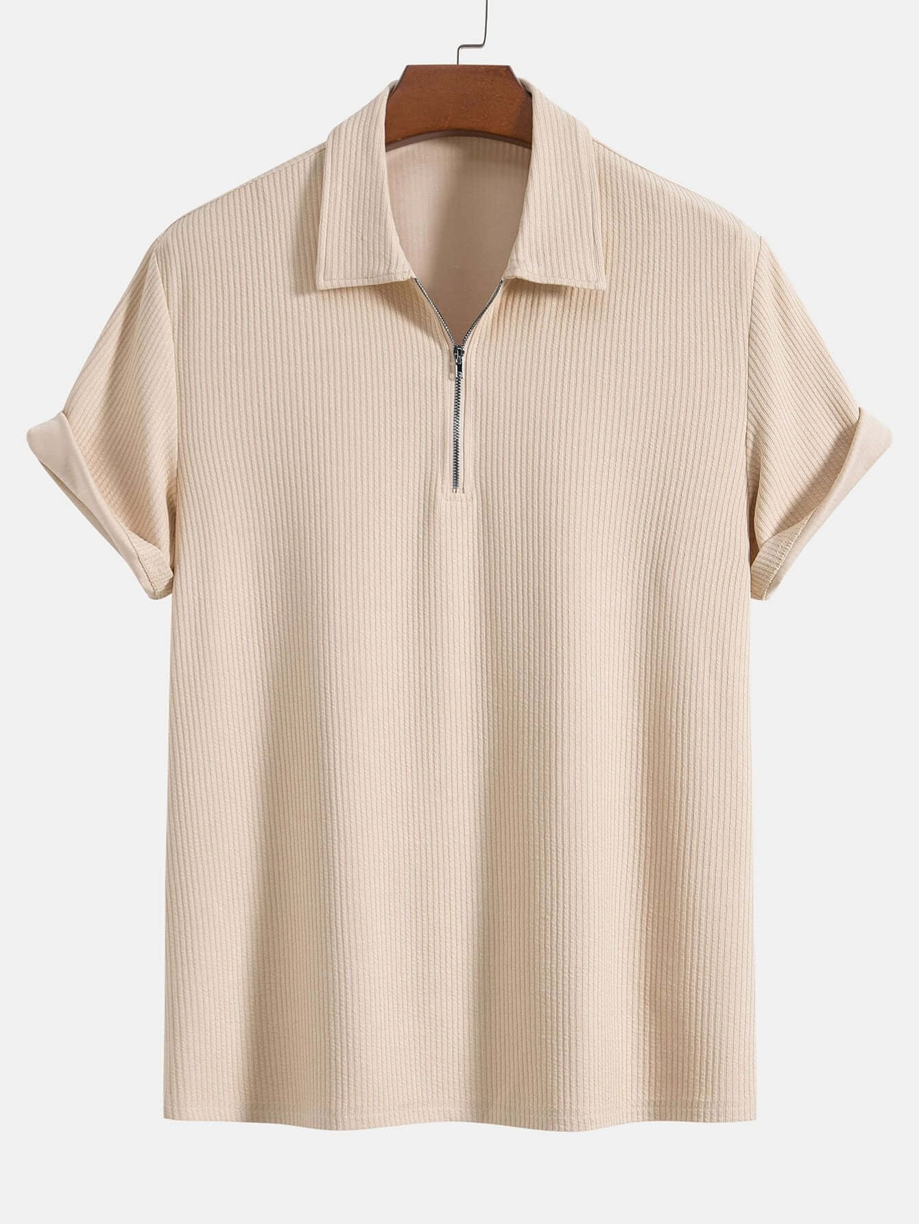 Geripptes Polo-Shirt mit Reißverschluss